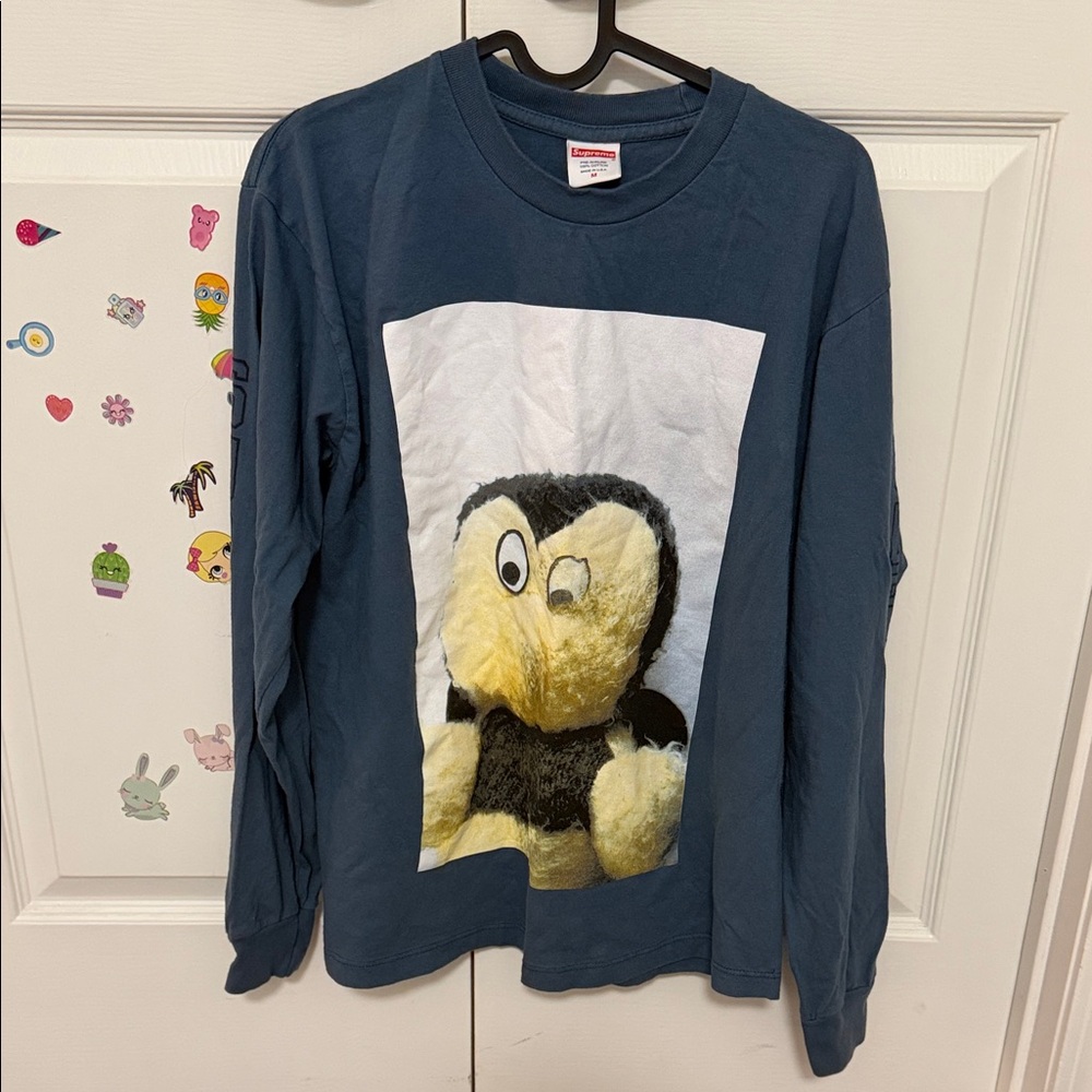 Supreme Navy Long-Sleeve Tee with Plush Bee Graphic